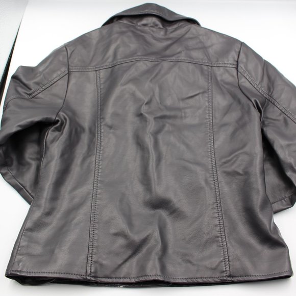 C&C California Dark Grey Embroidered Faux Leather Girls Biker Jacket Size 12 - Picture 6 of 11